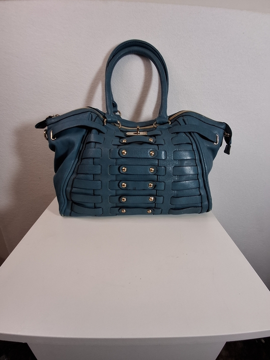 Big Buddha Handbags - Big Buddha Teal Woven-Panel Tote with Gold Studs
